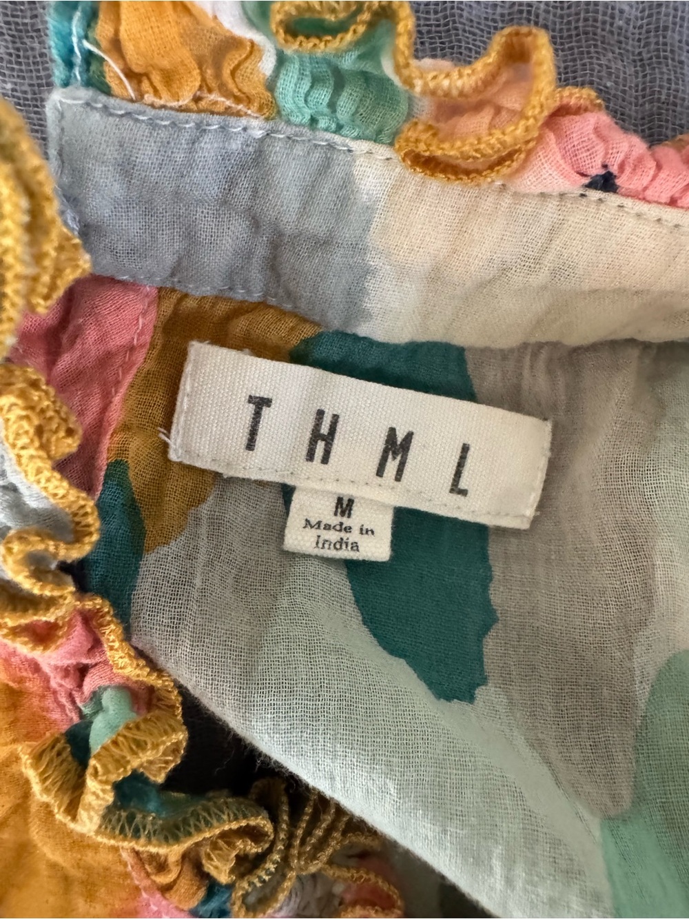 THML Abstract Print Cotton Flutter Sleeve Blouse Top M - Picture 3 of 6